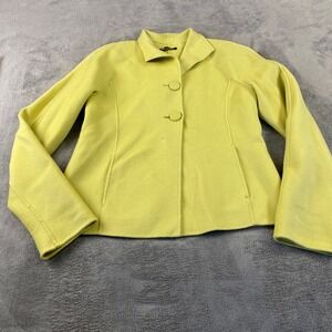 Carole Little Jacket Women L Lime Green Wool Blend Blazer Collared 2-Button Coat